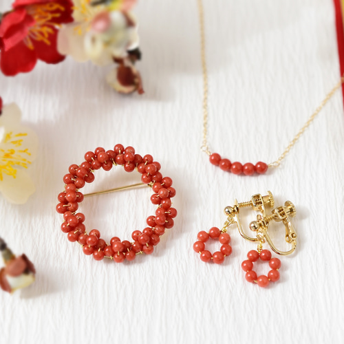 Creema限定新春福袋〈松〉【 天然色 本珊瑚 ( 赤珊瑚 )】 ブローチ