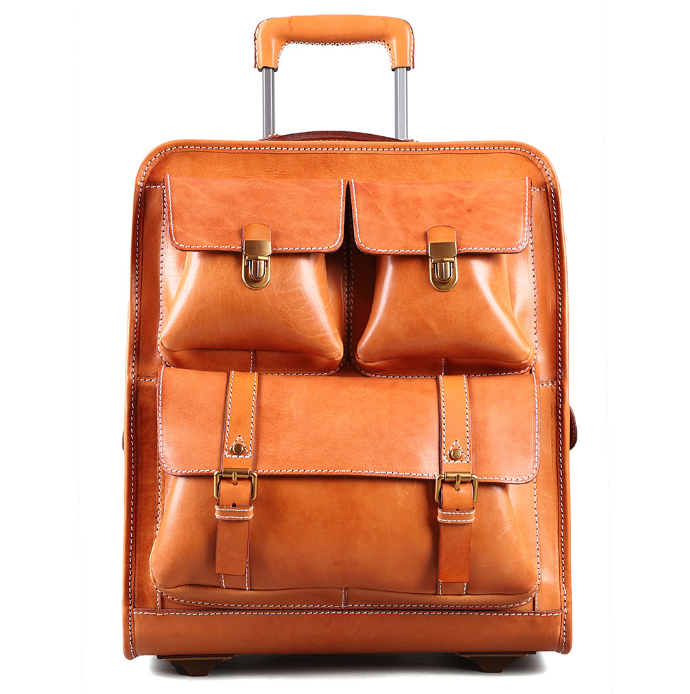 手作りの大容量本革スーツケース/トラベルケース、機内持ち込み用トロリーケース