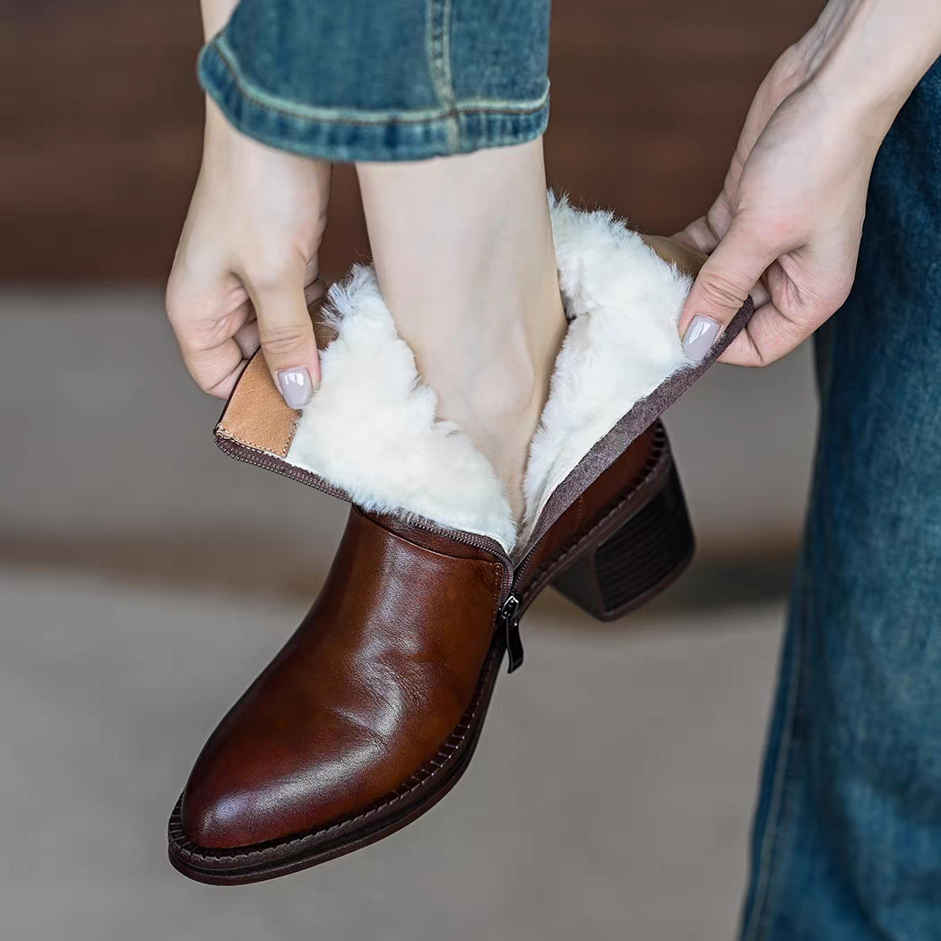 ショートブーツ レディース ポインテッドトゥ ブーティ 裏起毛タイプあり ローヒール ぺたんこ 痛くない ショート丈