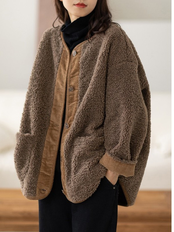 レディース ボアジャケット シングルブレスト ゆったり 厚手 防寒 アウター 秋冬