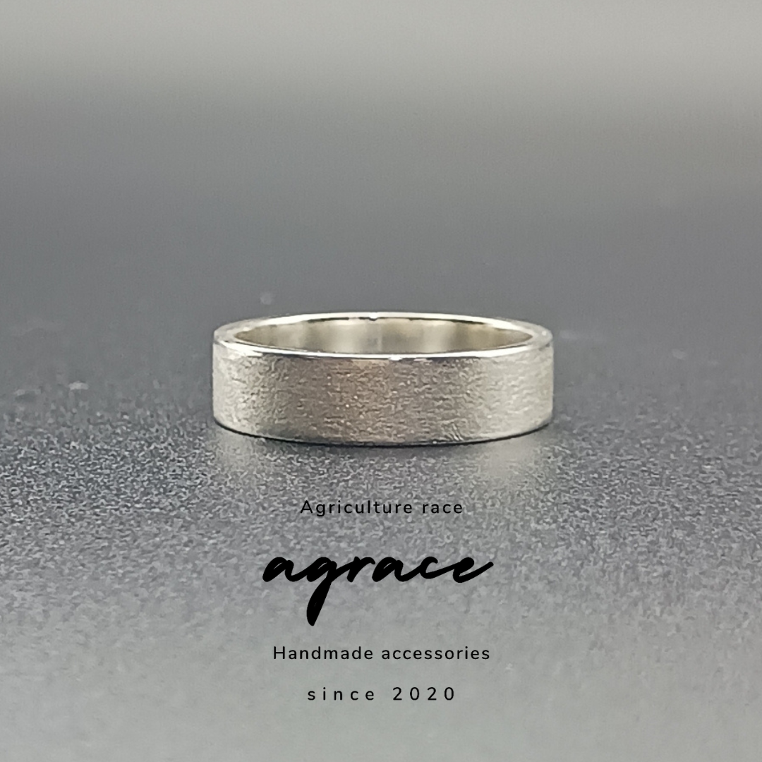 【5㎜幅 シルバー950 リング】梨地 マット 平打ち｜霞（かすみ）・朝日｜中太・上品・ユニセックス