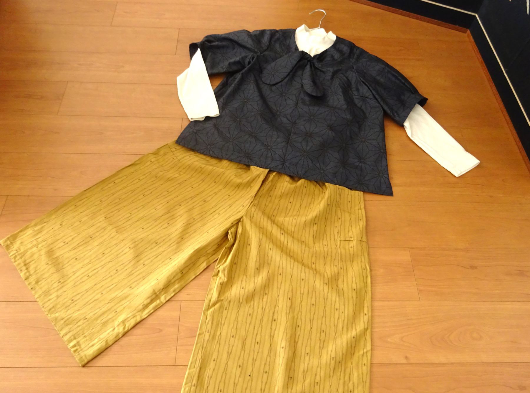 大島紬のショートボウタイチュニック