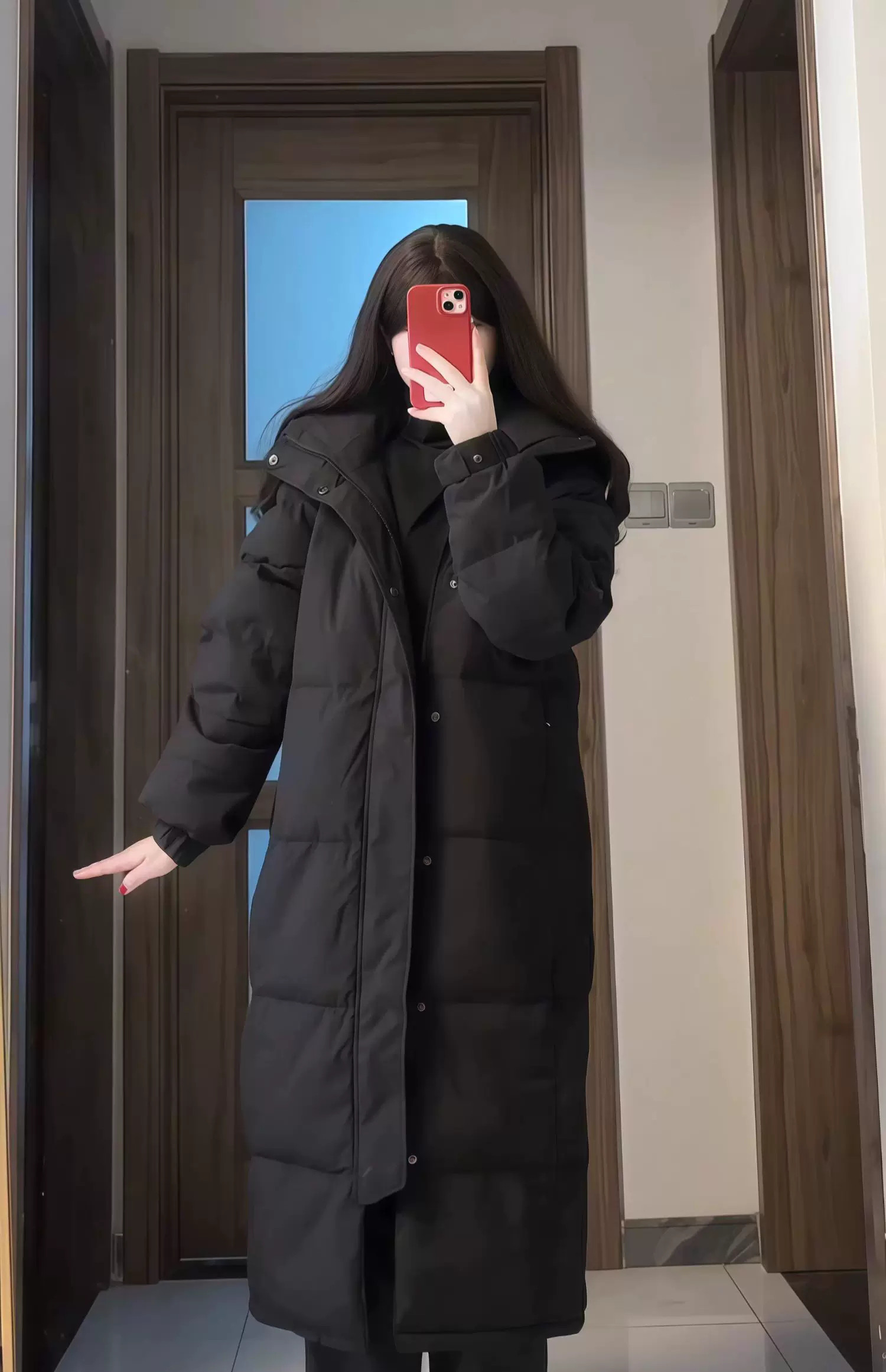 カーディガン トレーナー コート ジャケット 裏起毛 秋冬黒ふわふわ裏起毛ニットフード付きロングコート 受注制作 通勤