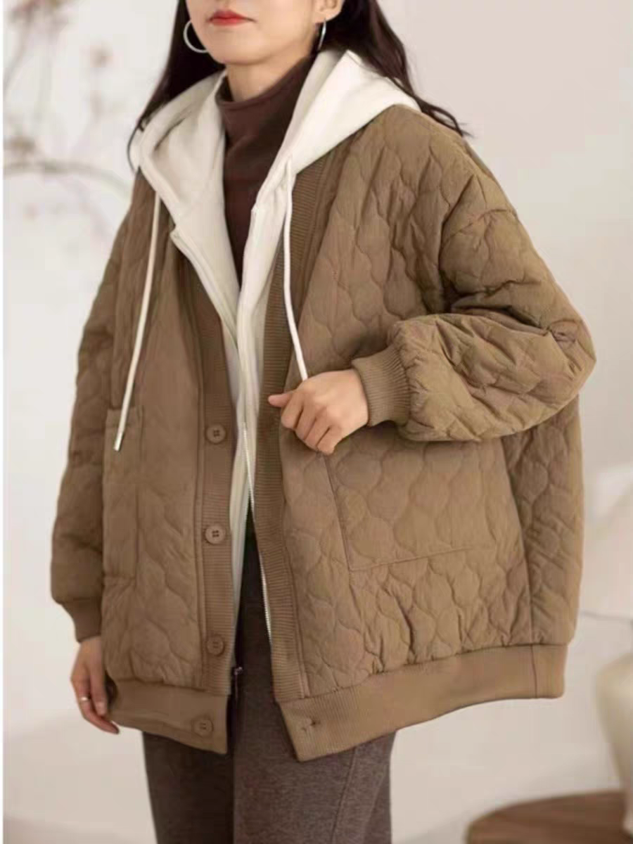 レディース 中綿ジャケット フード付き 菱形キルト ゆったり 厚手 アウター 秋冬