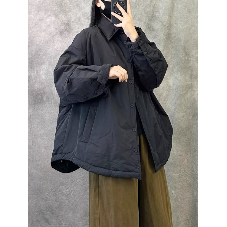 レディース 中綿シャツ ジャケット ミドル丈 レトロ ゆったり 厚手 防寒 アウター 冬