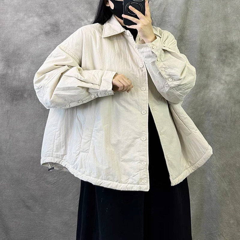 レディース 中綿シャツ ジャケット ミドル丈 レトロ ゆったり 厚手 防寒 アウター 冬