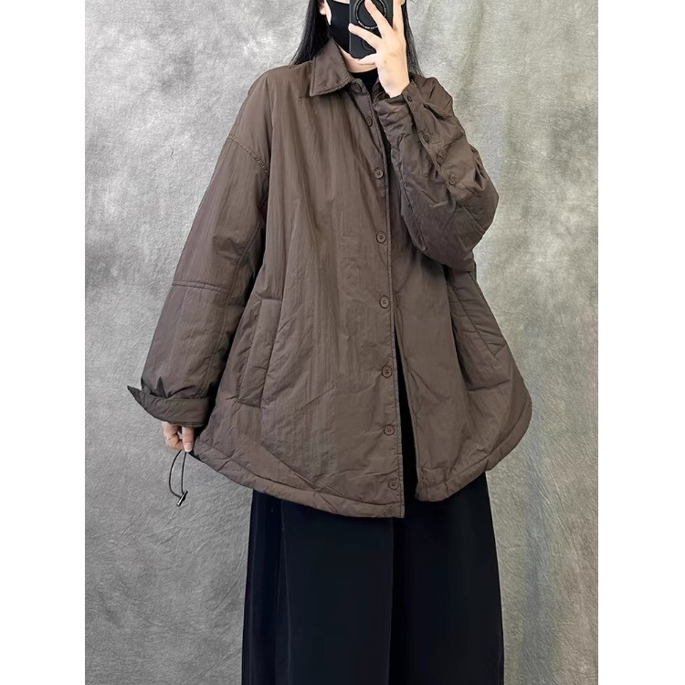 レディース 中綿シャツ ジャケット ミドル丈 レトロ ゆったり 厚手 防寒 アウター 冬