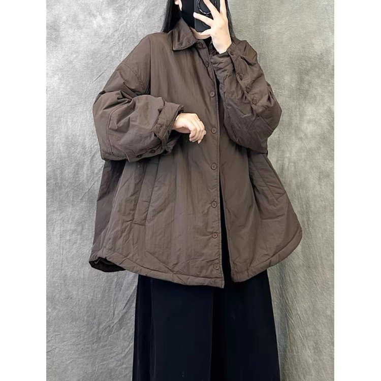 レディース 中綿シャツ ジャケット ミドル丈 レトロ ゆったり 厚手 防寒 アウター 冬