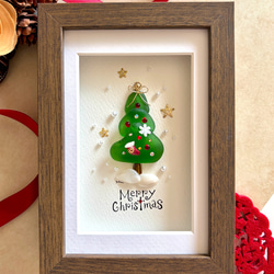 クリスマスツリーのある風景 シーグラス／天然石／フレームアート