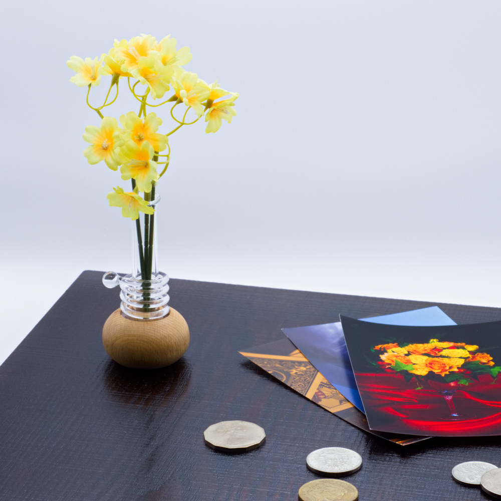 フラワーベース　ガラスと木の一輪挿し