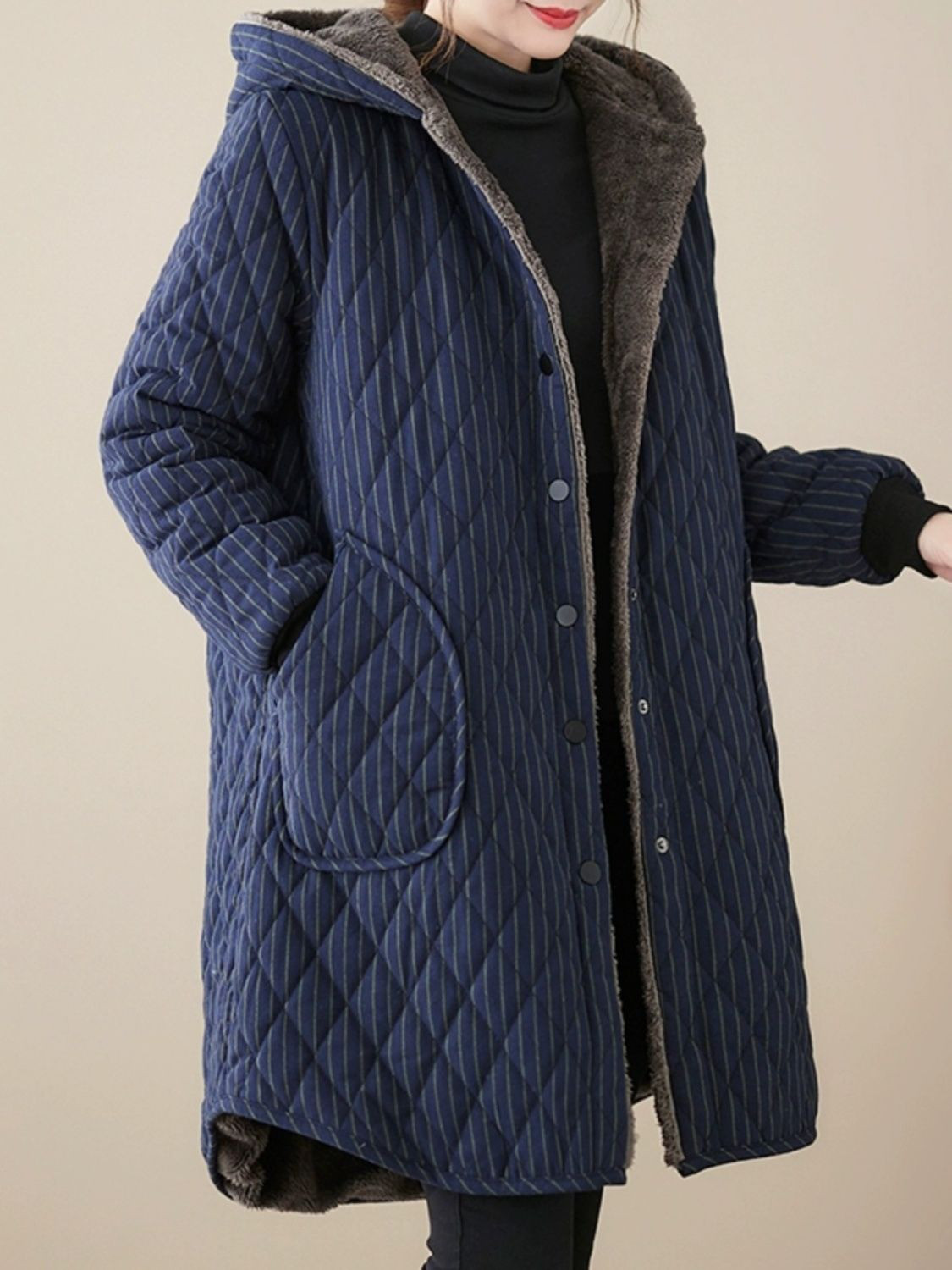 レディース 中綿コート ミドル丈 裏ボア フード付き ゆったり 厚手 防寒 アウター 冬