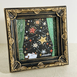 ホワイトクリスマス03」透明水彩画 原画 風景画 額縁付 ハガキサイズ