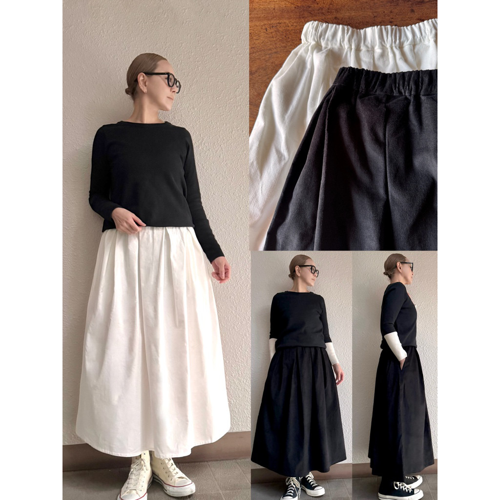 RATA❤️2色有❤️長さ選べる❤️柔らかコーデュロイ❤️スッキリ腰回りロングスカート❤️BLACK＆WHITE