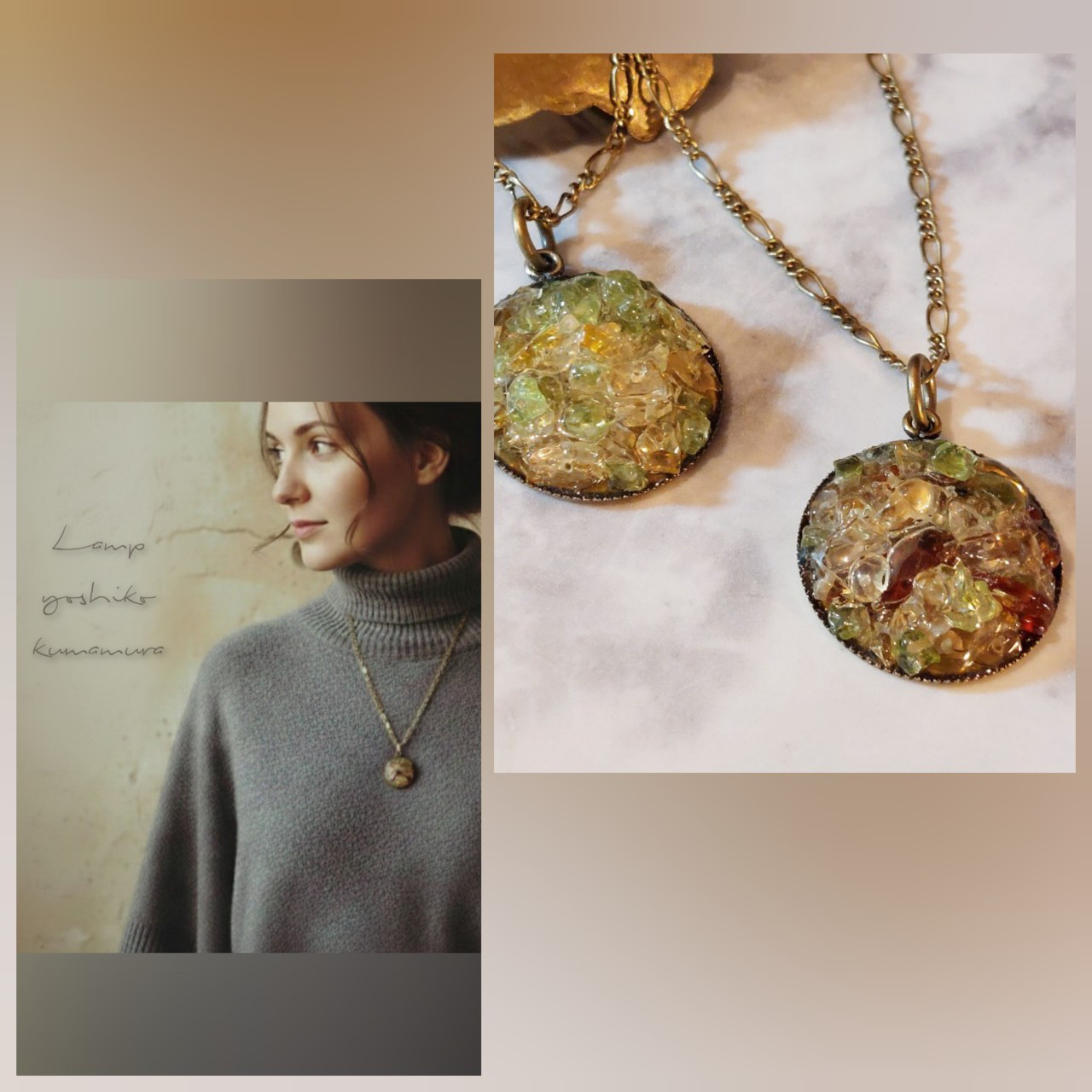 天然石 Mix ガーネット ペリドット ネックレス レトロ アンティーク調