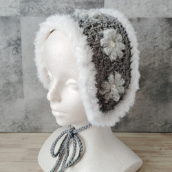 【さくさくぱんだ専用出品】ニット帽 イヤーマフ ハンドメイド 編み物 イヤーマフ 手編み ヘアバンド モチーフ編み ファー ラメ クロシェ
