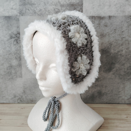 イヤーマフ 手編み ヘアバンド モチーフ編み ファー ラメ クロシェ