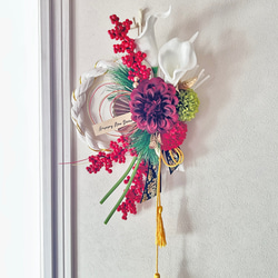 No.74 カラー八の字しめ縄リース2024 ハンドメイドお正月飾り 玄関