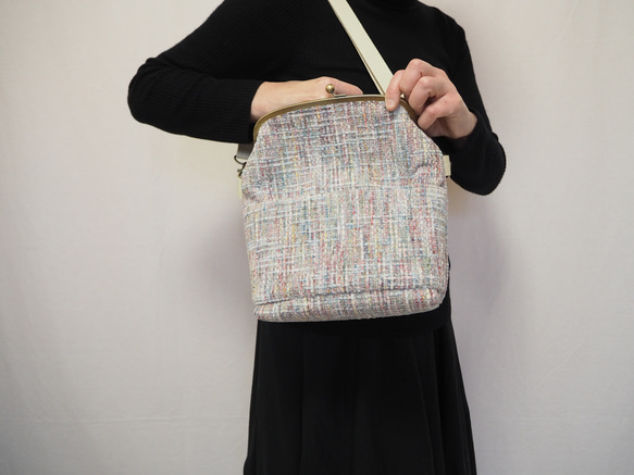 パステル調ファンシーツイード　がまぐち2wayショルダーバッグ｜ ツイードバッグ｜軽量バッグ｜マルチカラー｜秋冬コーデ 12枚目の画像