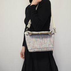 パステル調ファンシーツイード　がまぐち2wayショルダーバッグ｜ ツイードバッグ｜軽量バッグ｜マルチカラー｜秋冬コーデ 9枚目の画像