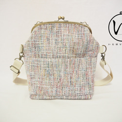 パステル調ファンシーツイード　がまぐち2wayショルダーバッグ｜ ツイードバッグ｜軽量バッグ｜マルチカラー｜秋冬コーデ 1枚目の画像
