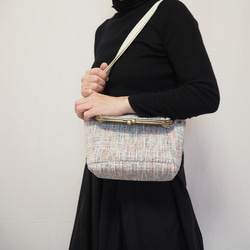 パステル調ファンシーツイード　がまぐち2wayショルダーバッグ｜ ツイードバッグ｜軽量バッグ｜マルチカラー｜秋冬コーデ 2枚目の画像