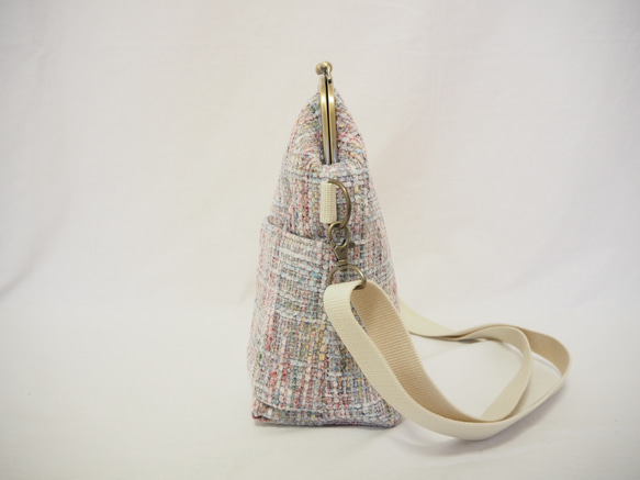 パステル調ファンシーツイード　がまぐち2wayショルダーバッグ｜ ツイードバッグ｜軽量バッグ｜マルチカラー｜秋冬コーデ 5枚目の画像