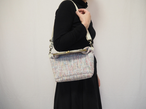 パステル調ファンシーツイード　がまぐち2wayショルダーバッグ｜ ツイードバッグ｜軽量バッグ｜マルチカラー｜秋冬コーデ 10枚目の画像