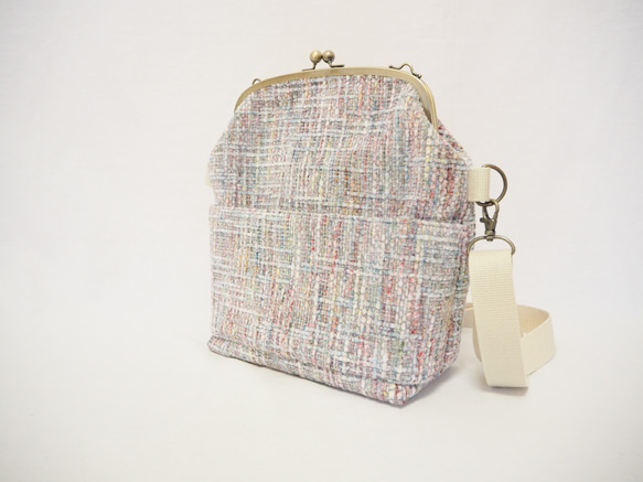 パステル調ファンシーツイード　がまぐち2wayショルダーバッグ｜ ツイードバッグ｜軽量バッグ｜マルチカラー｜秋冬コーデ 6枚目の画像