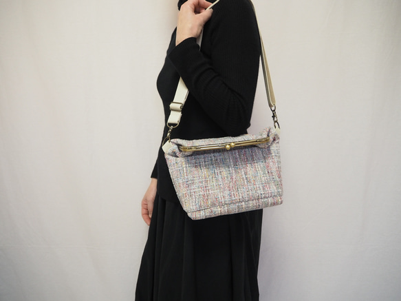 パステル調ファンシーツイード　がまぐち2wayショルダーバッグ｜ ツイードバッグ｜軽量バッグ｜マルチカラー｜秋冬コーデ 13枚目の画像
