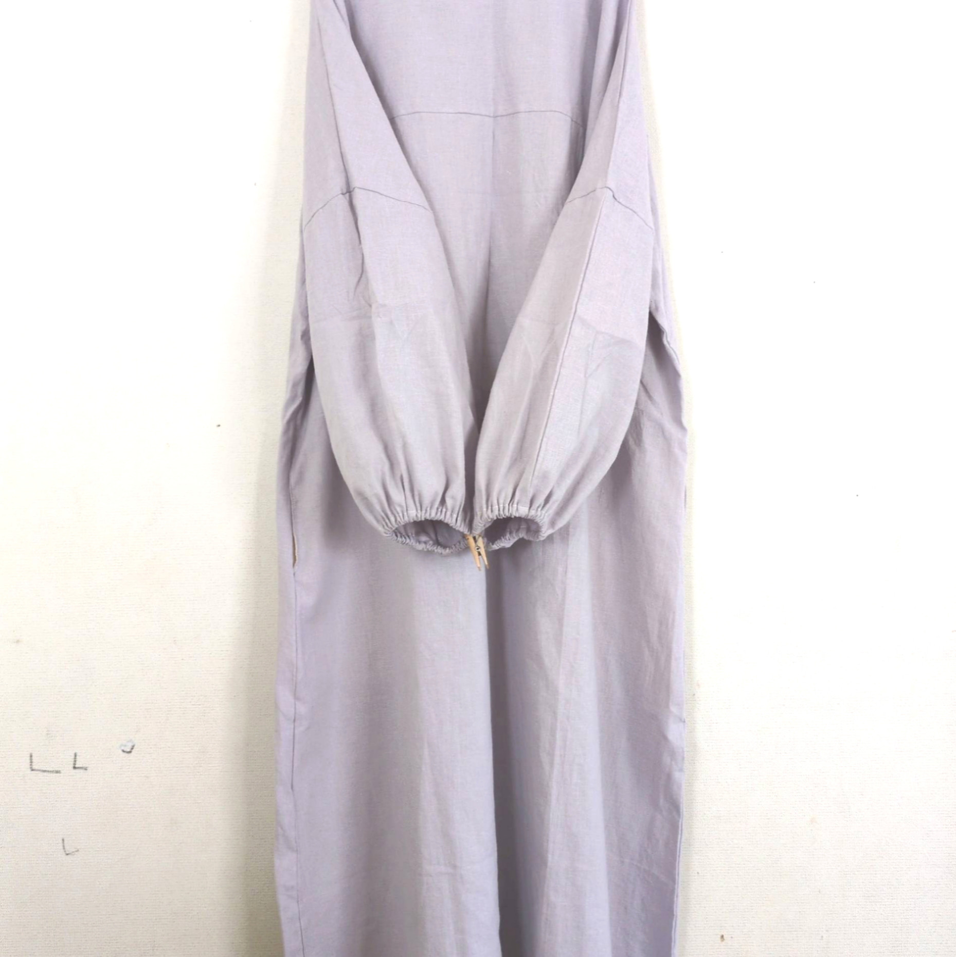 シンプル切り替え長袖ワンピース/ラベンダー