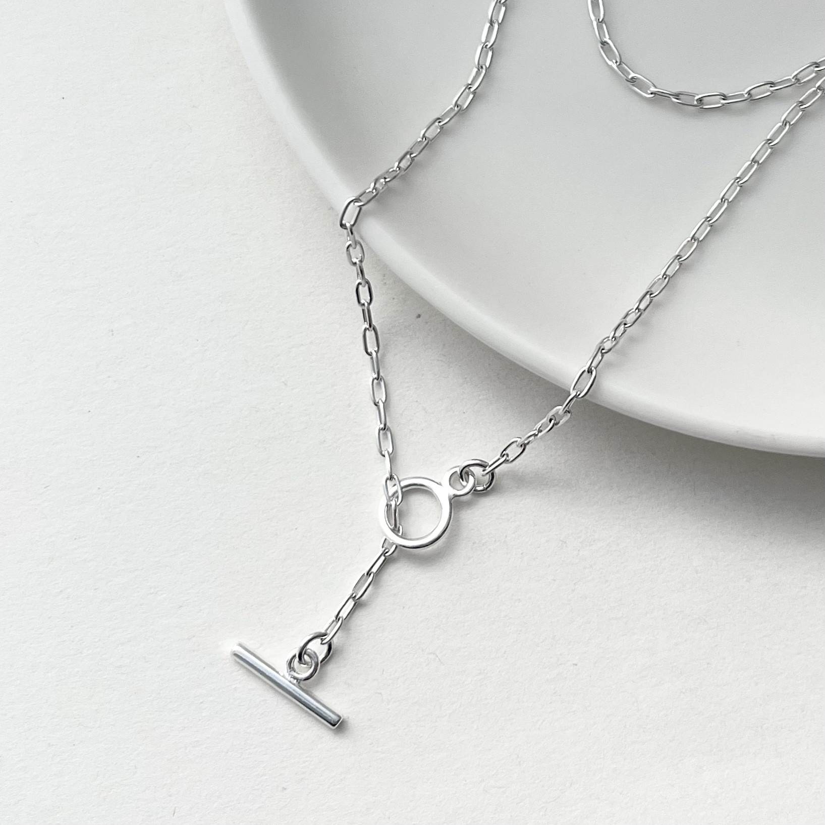 シンプル　マンテル　ネックレス　ラリエット　シルバー925　チェーン44㎝