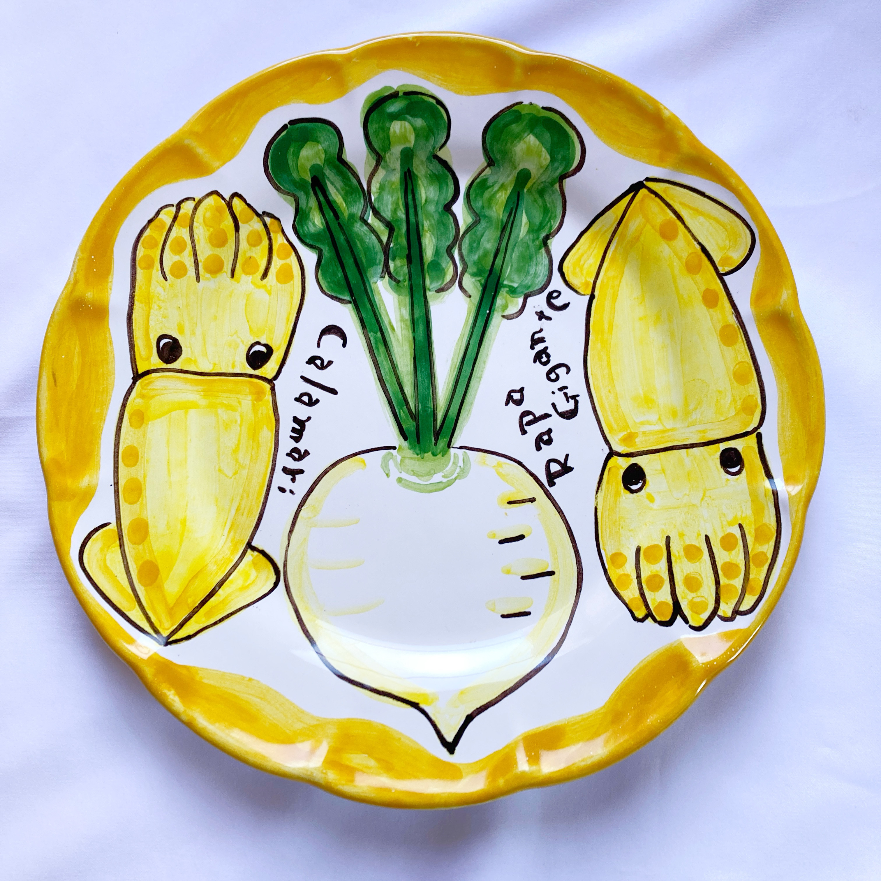 ディナー皿 26cm  マヨリカ焼き イタリア陶器 イカ GEO076