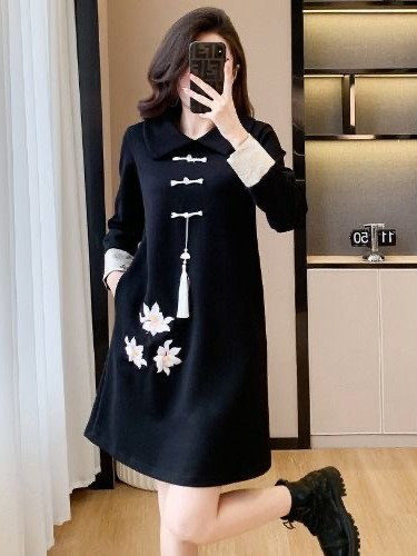 大きいサイズ ライトマチュア ワンピース 春・秋・冬用 ルーズフィット お腹隠し スリム効果 高級感 気質あり スウェッ