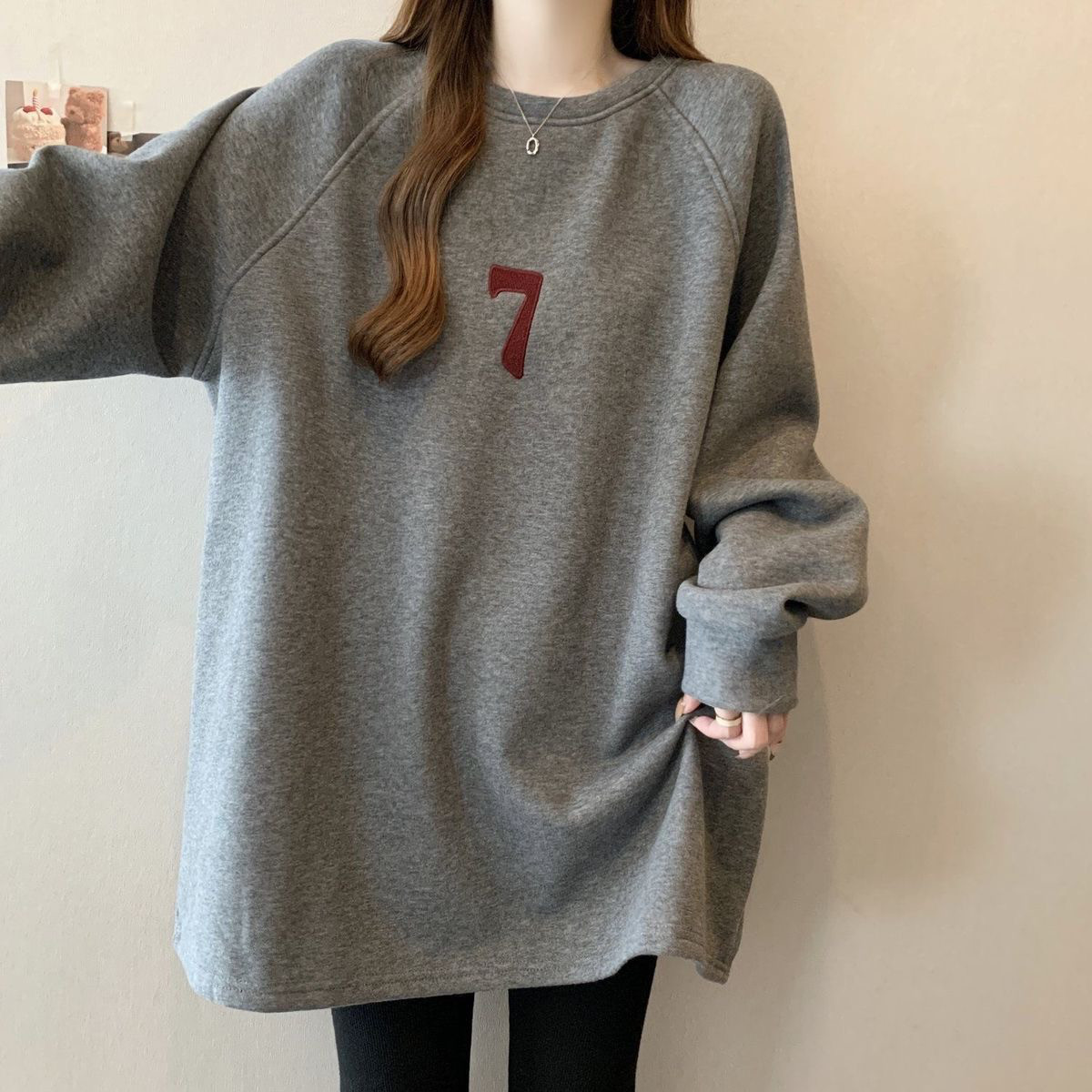 大きいサイズ フリース裏地 増厚デザイン ミッドカラー ヒップカバー 秋冬用 ルーズフィット カジュアル スリム効果 ワ