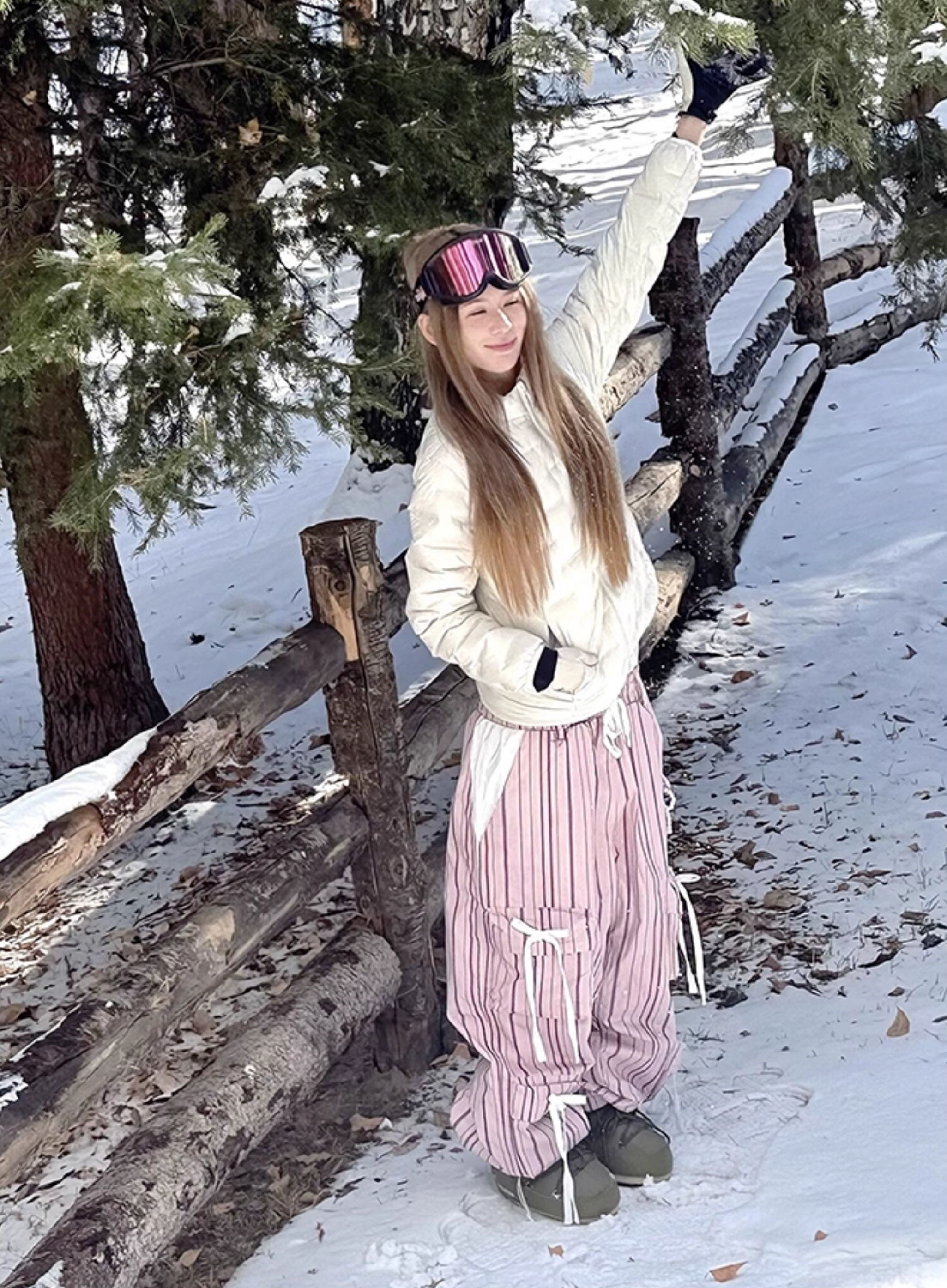 25-26秋冬限定 スノーボードウェア 3L防水 パンツ ズボン リボン ゆったり レディース スキーウェア SN127