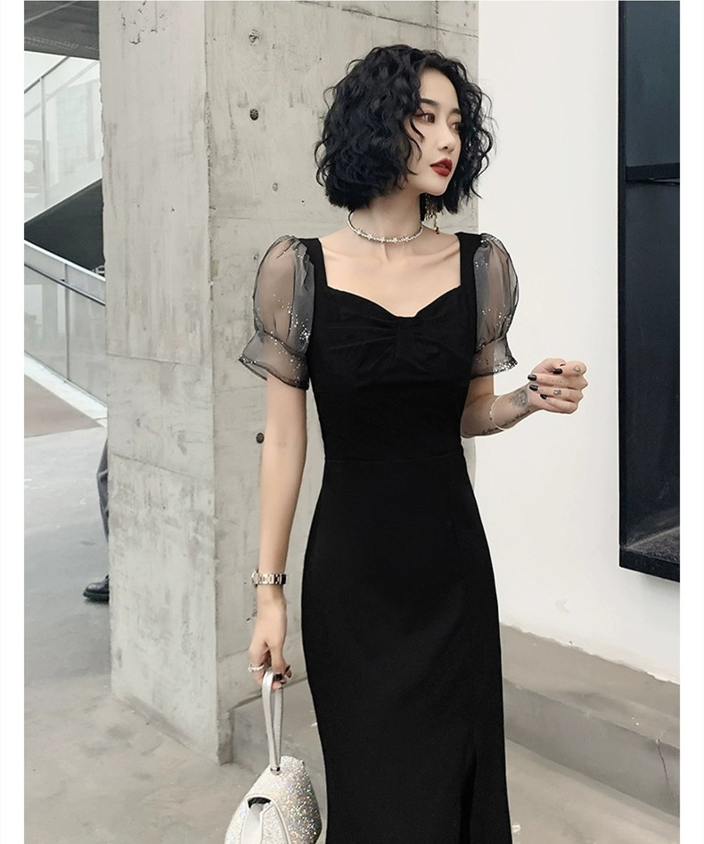 高級感 黒 パフスリーブ パーティードレス シンプル 韓国風 パーティー 演奏会 誕生日 成人式 前撮り HL767