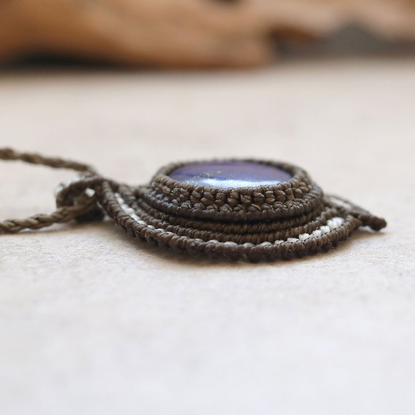 ラピスラズリ天然石マクラメネックレス mac440エスニックアジアンエキゾチックな金属アレルギーフリーアクセサリー 8枚目の画像