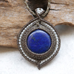 ラピスラズリ天然石マクラメネックレス mac440エスニックアジアンエキゾチックな金属アレルギーフリーアクセサリー 2枚目の画像