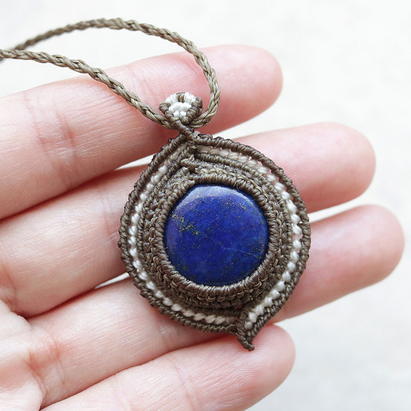 ラピスラズリ天然石マクラメネックレス mac440エスニックアジアンエキゾチックな金属アレルギーフリーアクセサリー 11枚目の画像