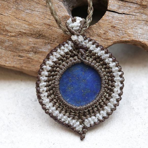 ラピスラズリ天然石マクラメネックレス mac440エスニックアジアンエキゾチックな金属アレルギーフリーアクセサリー 10枚目の画像