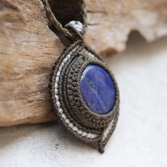 ラピスラズリ天然石マクラメネックレス mac440エスニックアジアンエキゾチックな金属アレルギーフリーアクセサリー 3枚目の画像