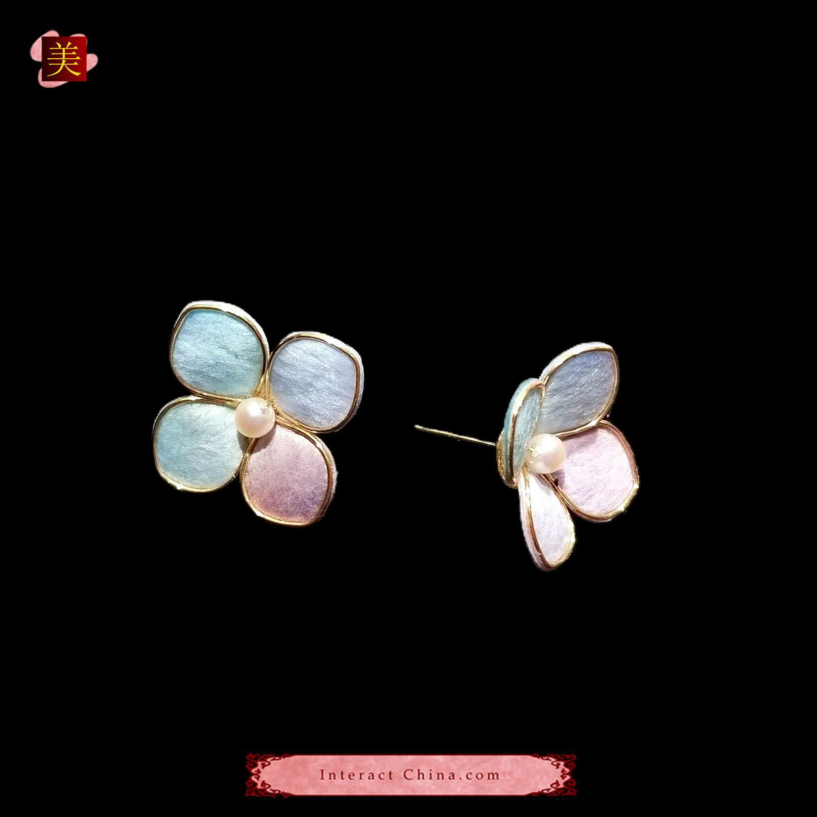 中国無形文化遺産 絨花ピンクフラワーピアス 100% 手作り 生糸＋植物染 クラシック雅趣#103