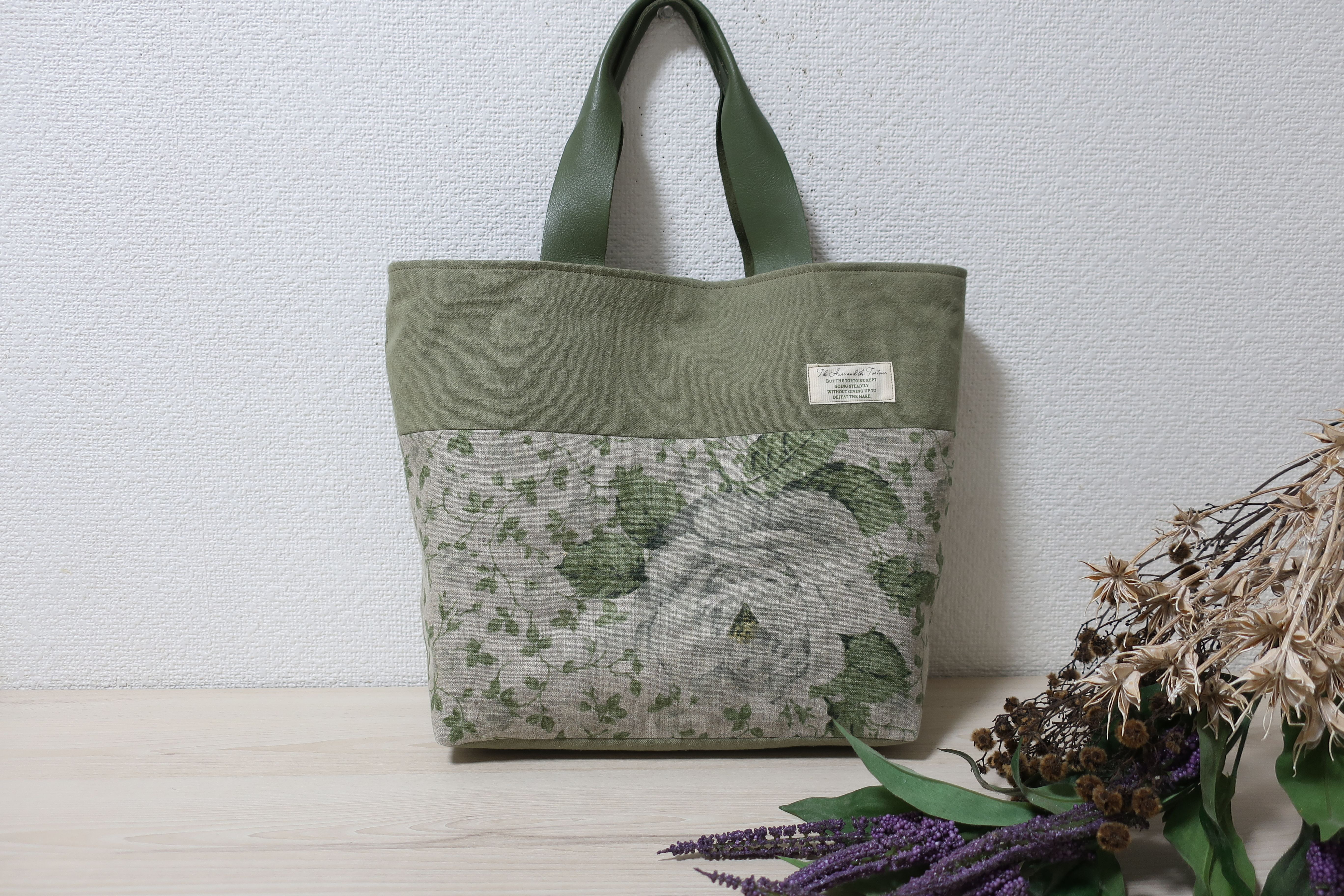 花柄リネン＆無地トートバック