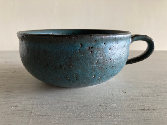 スープカップ（青マット・陶器） 2枚目の画像