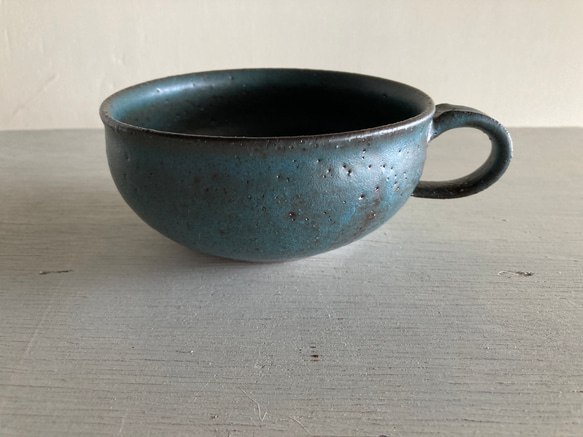 スープカップ（青マット・陶器） 1枚目の画像
