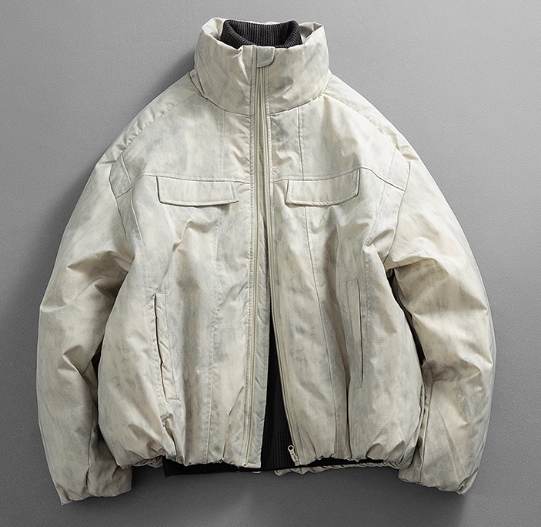 冬 カジュアル ストリートブランド レトロ ウォーンイン ルーズ ショートレングス スタンドカラー フライトダウン メン