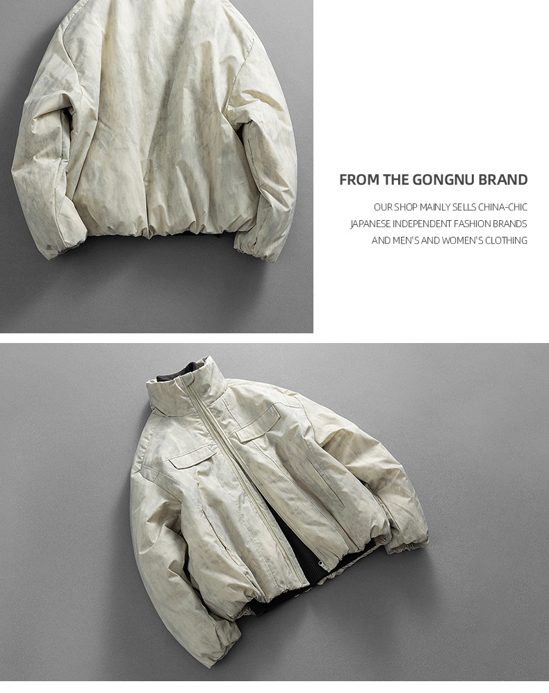 冬 カジュアル ストリートブランド レトロ ウォーンイン ルーズ ショートレングス スタンドカラー フライトダウン メン