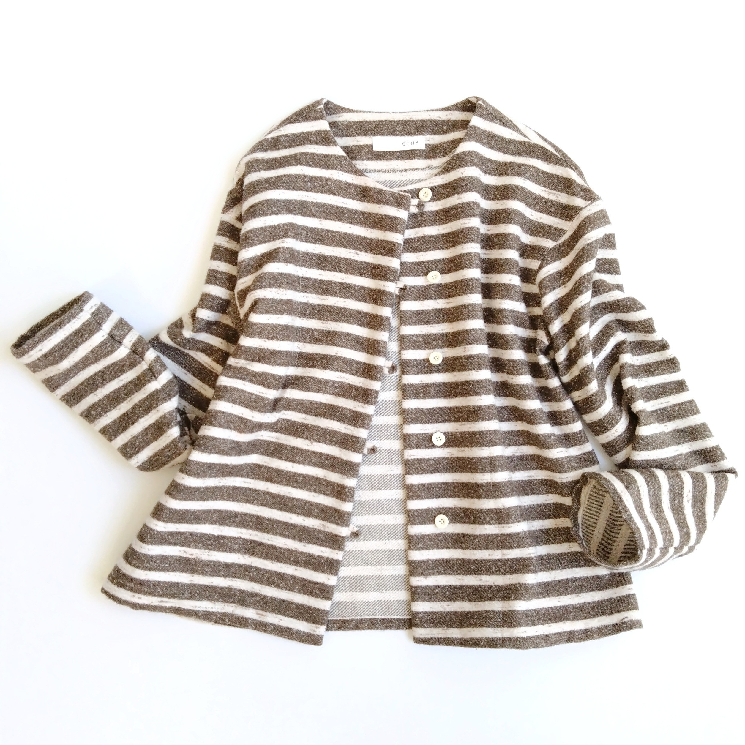 【期間限定送料無料!】新！ジャズネップコットンツイードのトップ２  先染めナチュラルボーダー  ブラウン