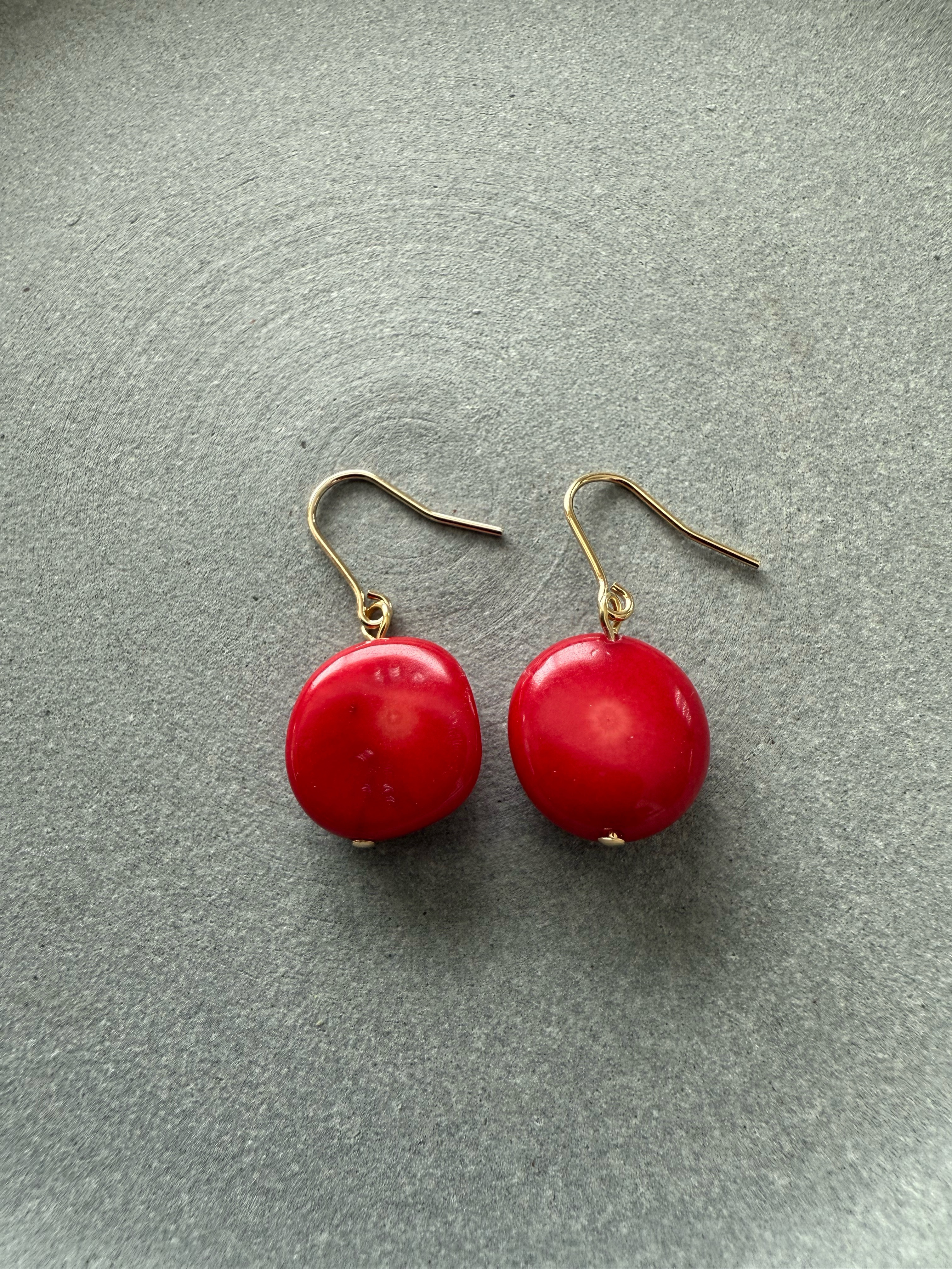 ［再販］大粒の赤珊瑚♚ピアス/ノンホールピアス