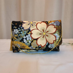 桜模様シルク着物帯の2ways クラッチバック クラッチバッグ miyuki